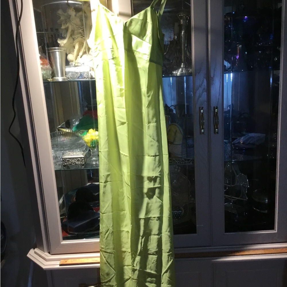 Elegant Lime Green Satin Slip Dress